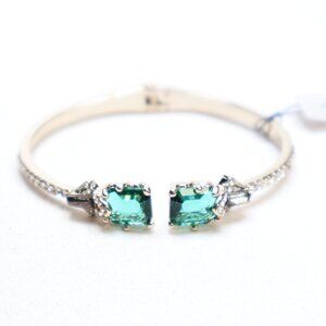 Jenny Packham Gold Tone Green & Clear Crystal Hinged Bangle Bracelet $65 New
